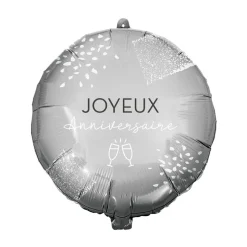 BALLON ALUMINIUM ANNIVERSAIRE 35CM ARGENT