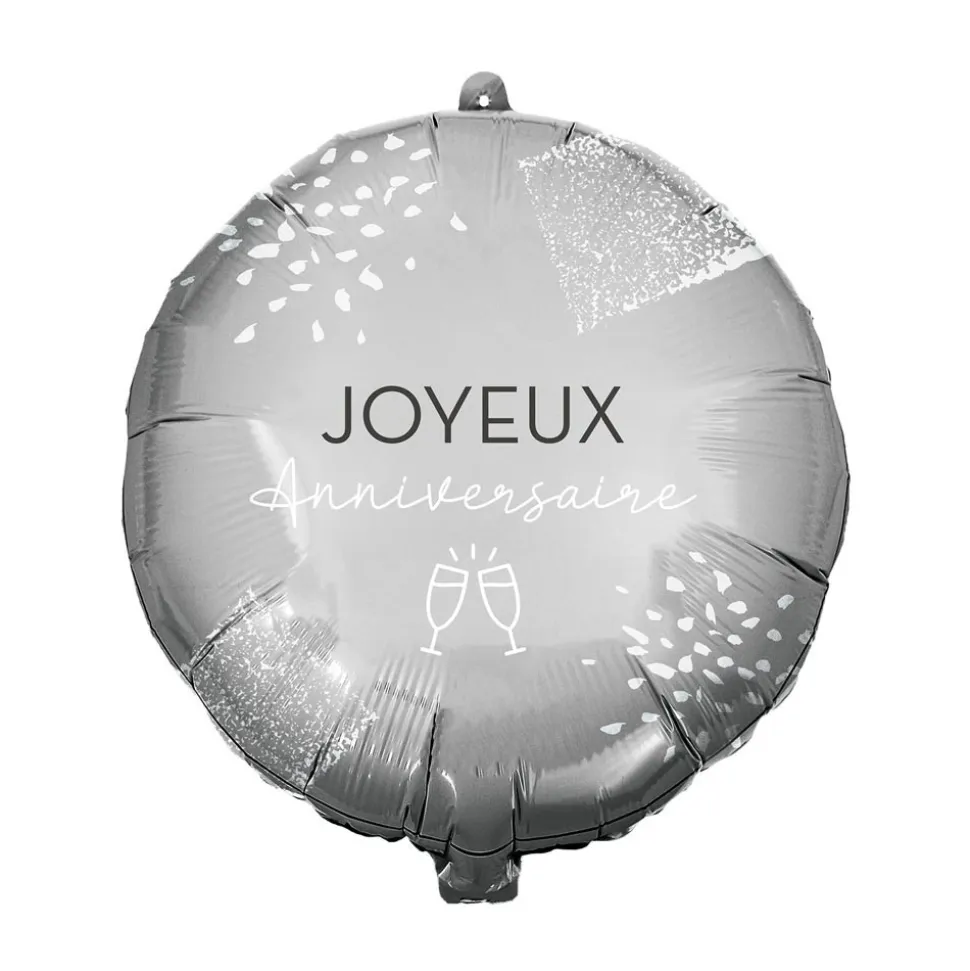 BALLON ALUMINIUM ANNIVERSAIRE 35CM ARGENT