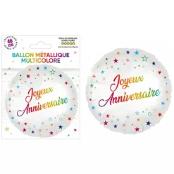 BALLON ALUMINIUM ANNIVERSAIRE MULTICOLORE 46CM
