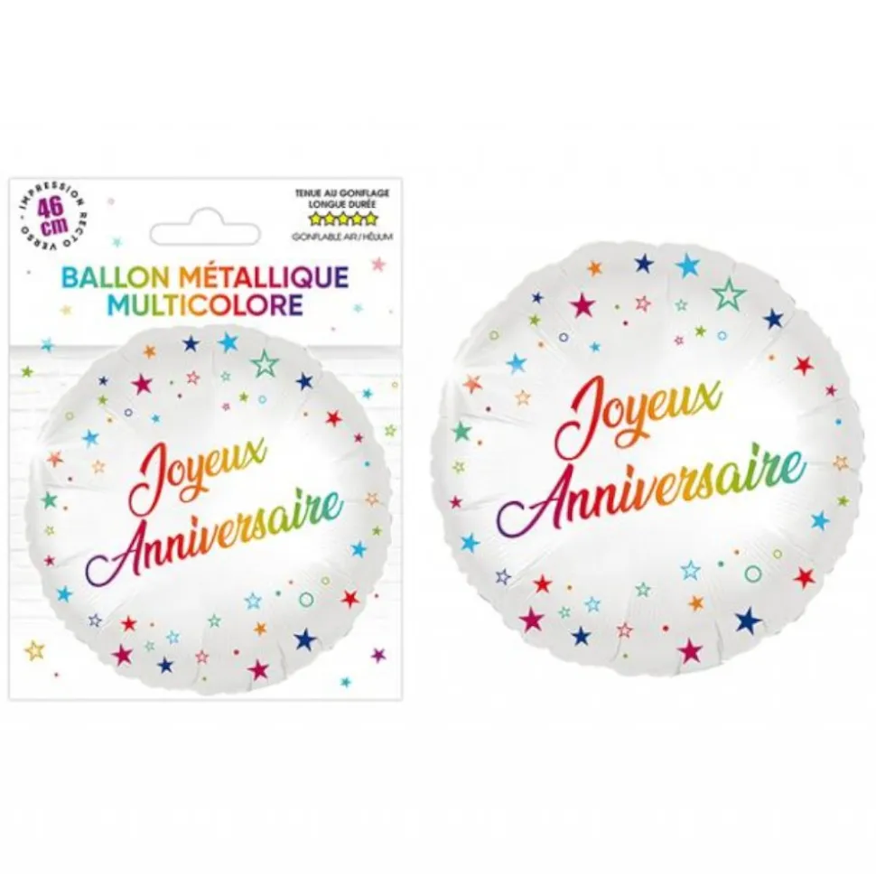 BALLON ALUMINIUM ANNIVERSAIRE MULTICOLORE 46CM