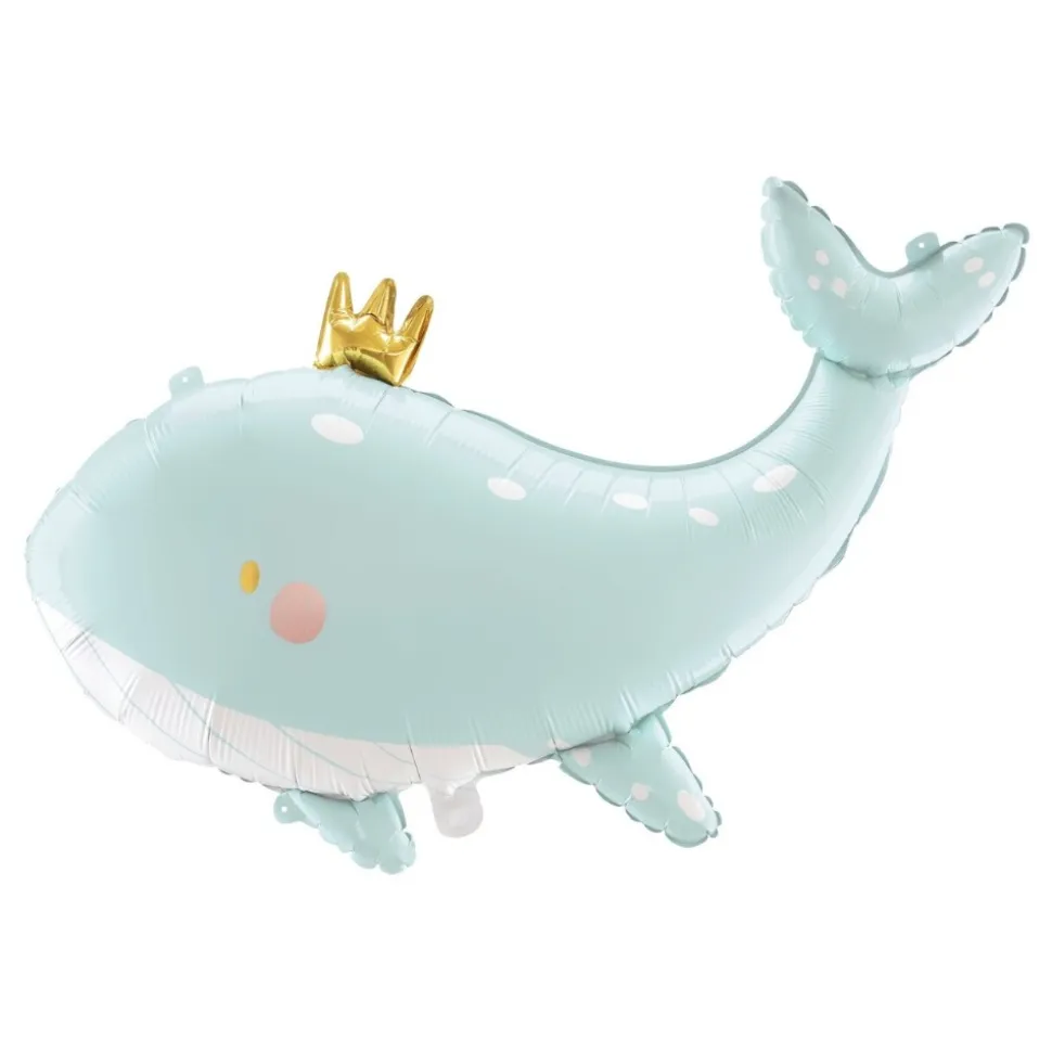 BALLON ALUMINIUM BALEINE COURONNE 78X50CM BLEU