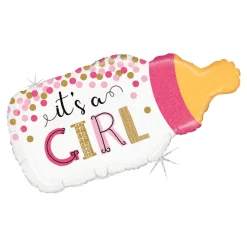 BALLON ALUMINIUM BIBERON FILLE CONFETTI 74X35CM
