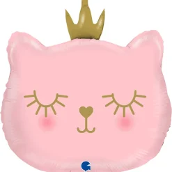 BALLON ALUMINIUM CHAT PRINCESSE 49X52CM ROSE