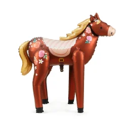 BALLON ALUMINIUM CHEVAL FLEURI 101X105CM MARRON