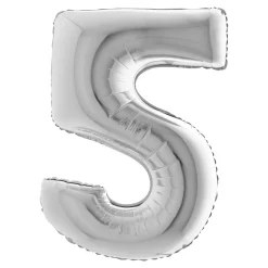 BALLON ALUMINIUM CHIFFRE 5 102CM ARGENT