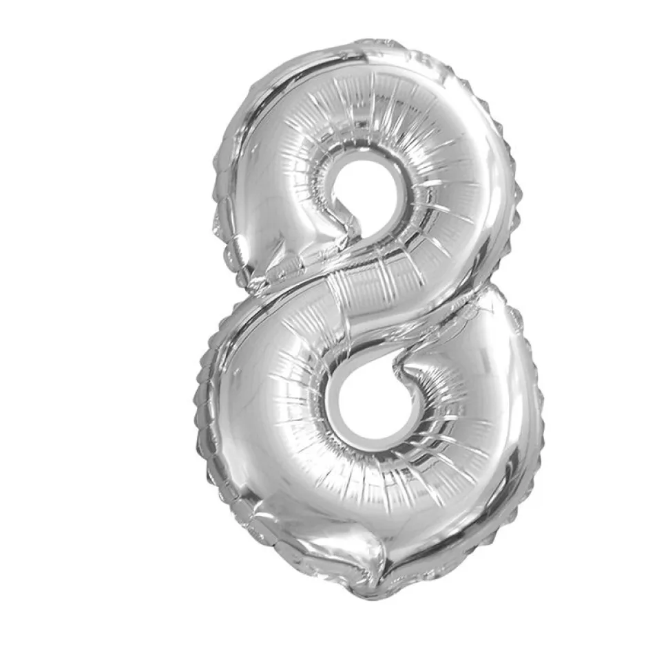 BALLON ALUMINIUM CHIFFRE 8 36CM ARGENT