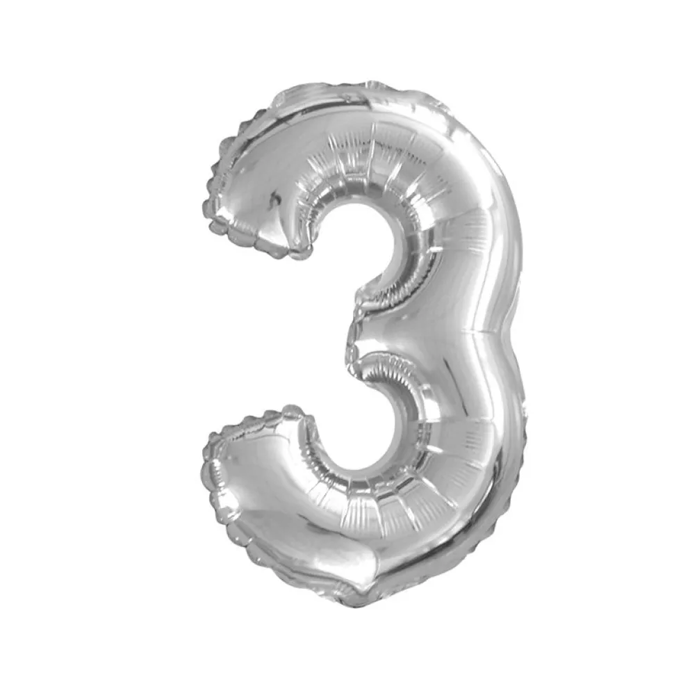 BALLON ALUMINIUM CHIFFRE 3 36CM ARGENT