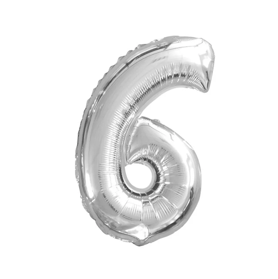 BALLON ALUMINIUM CHIFFRE 6 36CM ARGENT