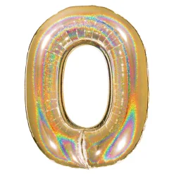 BALLON ALUMINIUM CHIFFRE 0 102CM OR HOLOGRAPHIQUE