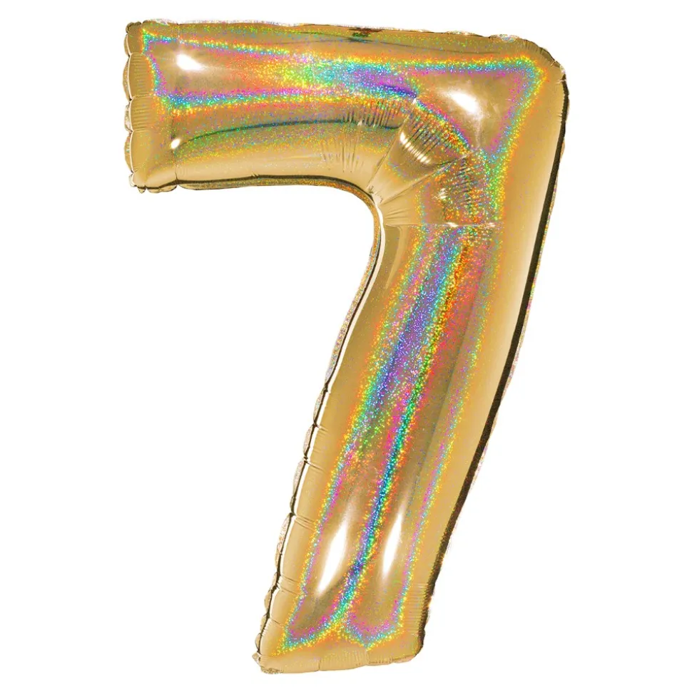 BALLON ALUMINIUM CHIFFRE 7 102CM OR HOLOGRAPHIQUE