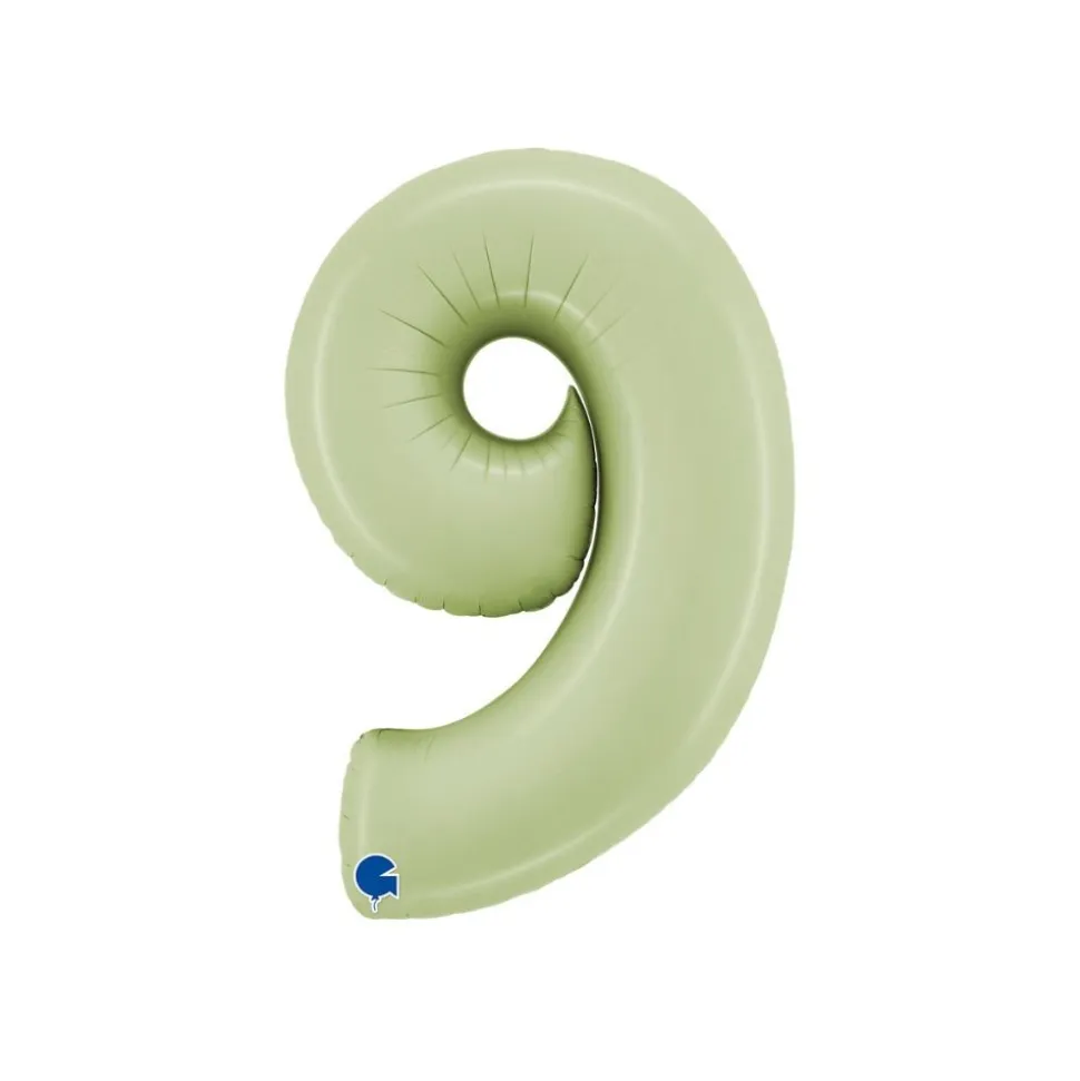 BALLON ALUMINIUM CHIFFRE 9 102CM VERT OLIVE