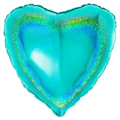 BALLON ALUMINIUM CUR 46CM TURQUOISE HOLOGRAPHIQUE