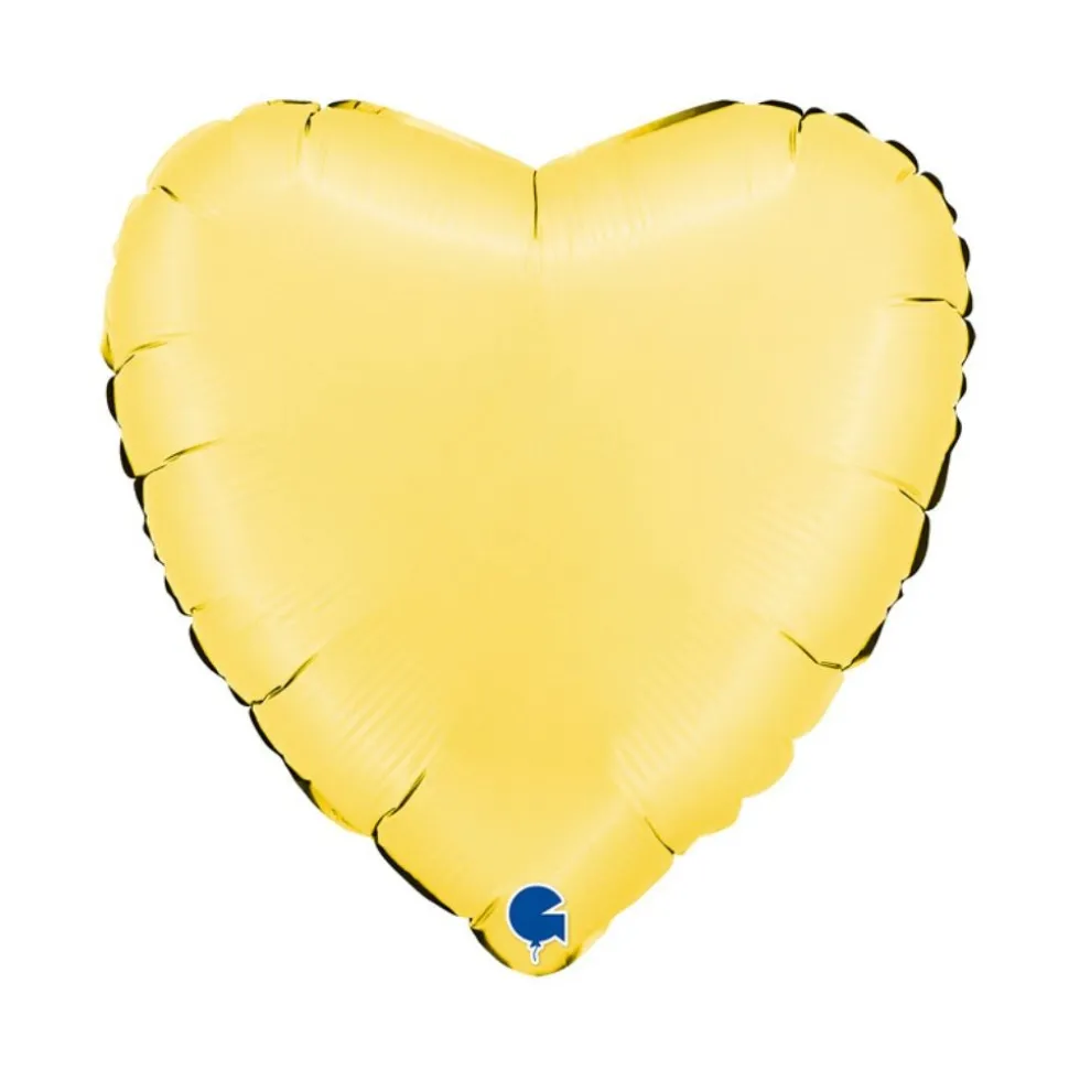 BALLON ALUMINIUM C?'UR SATIN 46CM JAUNE PASTEL