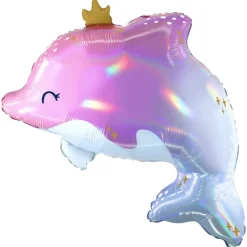BALLON ALUMINIUM DAUPHIN COURONNE 62X57CM