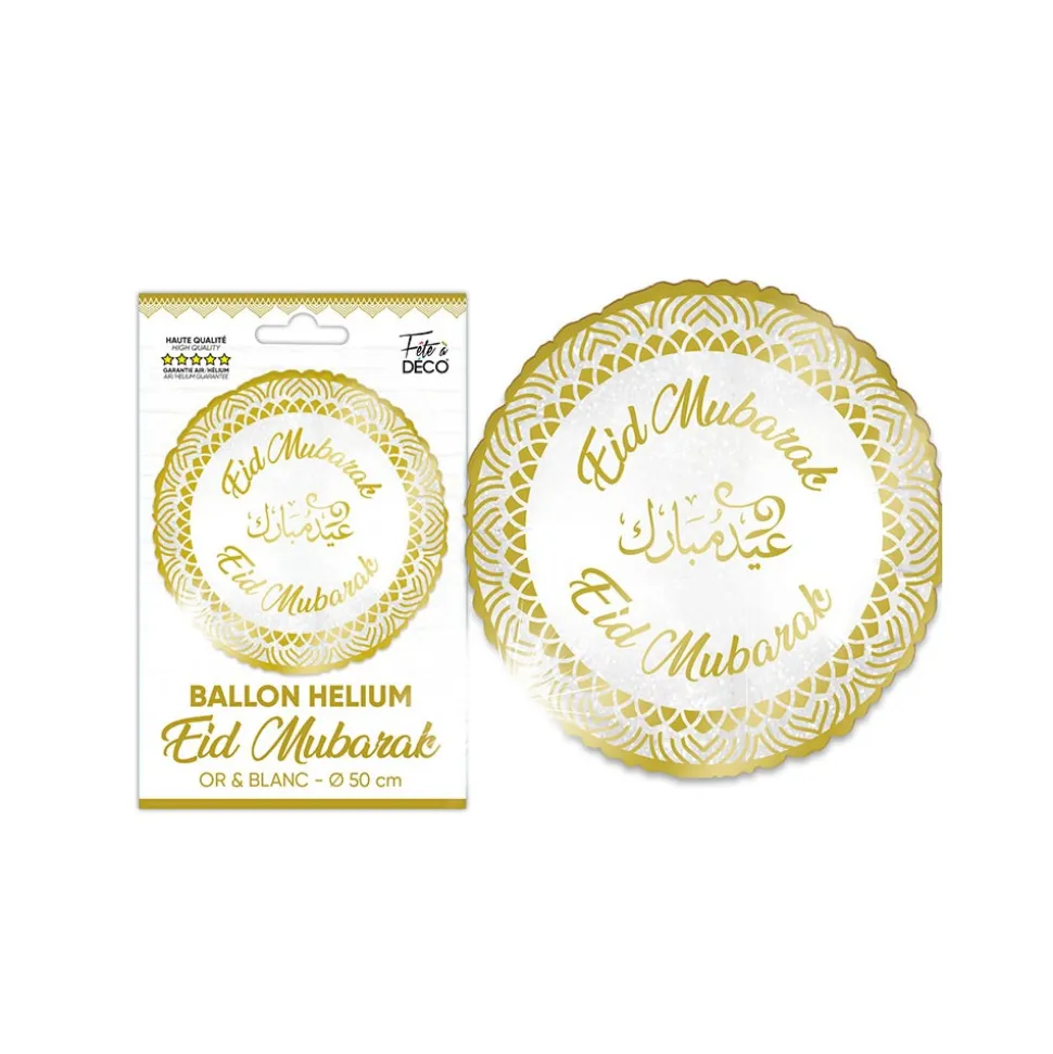 BALLON ALUMINIUM EID MUBARAK 50CM BLANC OR