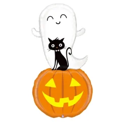 BALLON ALUMINIUM FANTÔME CHAT CITROUILLE 81X153CM