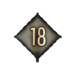 BALLON ALUMINIUM FORME LOSANGE 18ANS OR 46CM NOIR