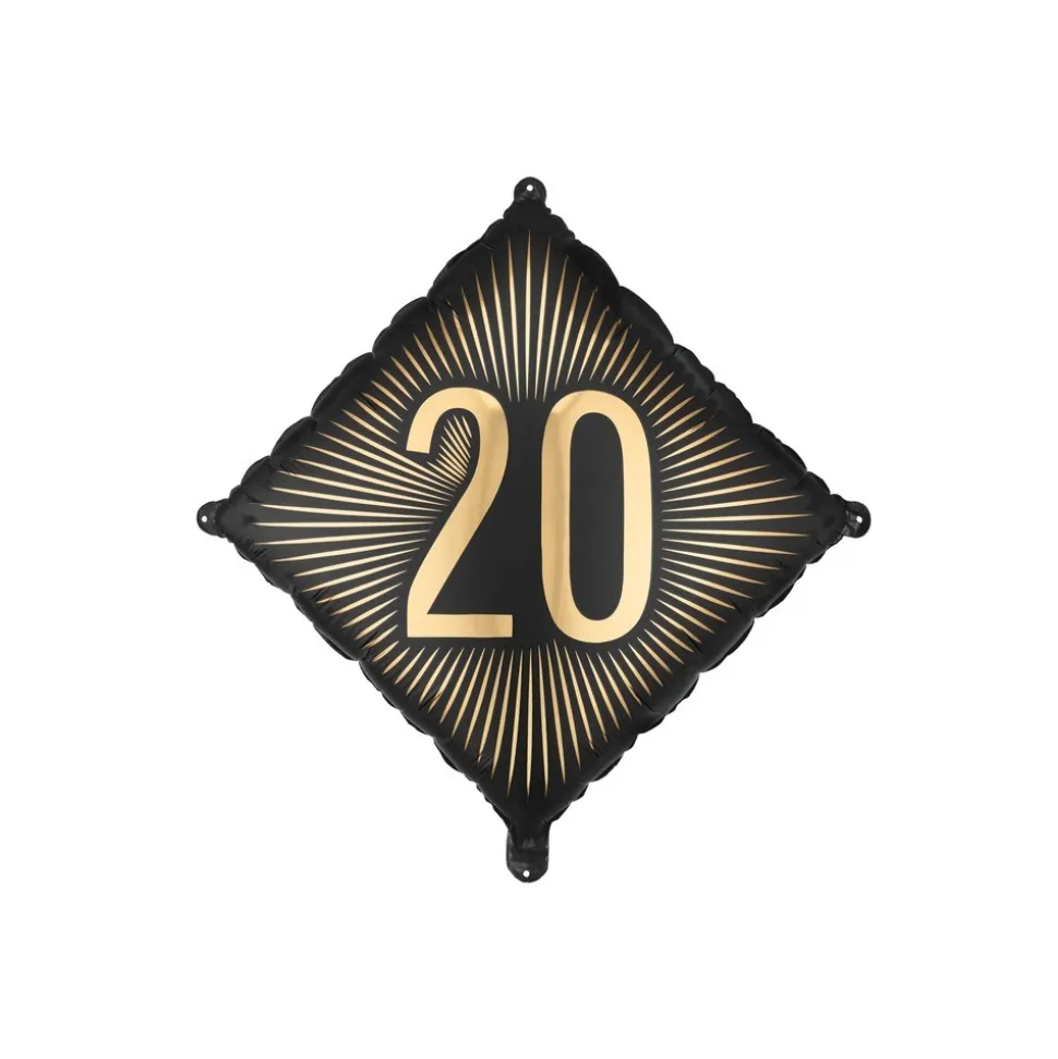 BALLON ALUMINIUM FORME LOSANGE 20ANS OR 46CM NOIR