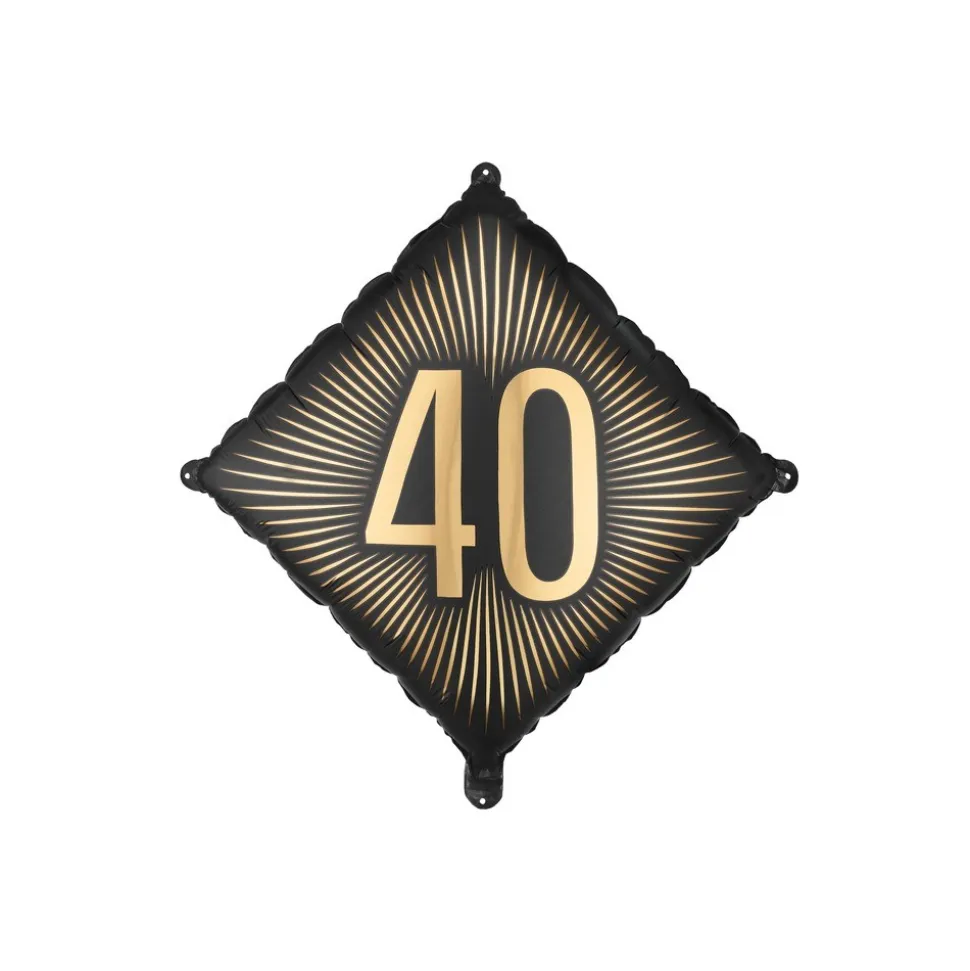 BALLON ALUMINIUM FORME LOSANGE 40ANS OR 46CM NOIR
