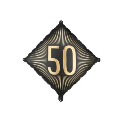 BALLON ALUMINIUM FORME LOSANGE 50ANS OR 46CM NOIR