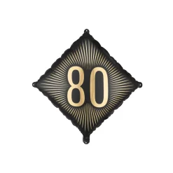 BALLON ALUMINIUM FORME LOSANGE 80ANS OR 46CM NOIR