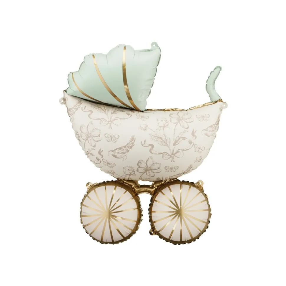 BALLON ALUMINIUM FORME POUSSETTE FLEUR 59X74CM