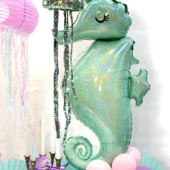 BALLON ALUMINIUM HYPPOCAMPE HOLOGRAPHIQUE 50X96CM