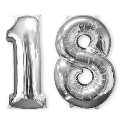 BALLON ALUMINIUM NOMBRE 18 66CM ARGENT