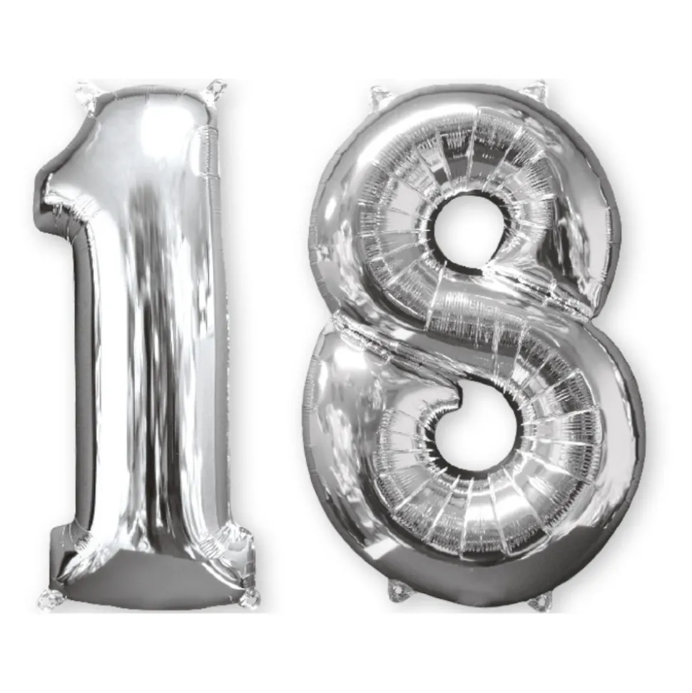 BALLON ALUMINIUM NOMBRE 18 66CM ARGENT