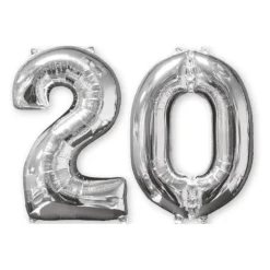 BALLON ALUMINIUM NOMBRE 20 66CM ARGENT