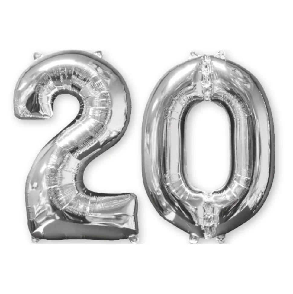 BALLON ALUMINIUM NOMBRE 20 66CM ARGENT