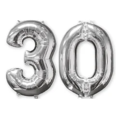 BALLON ALUMINIUM NOMBRE 30 66CM ARGENT