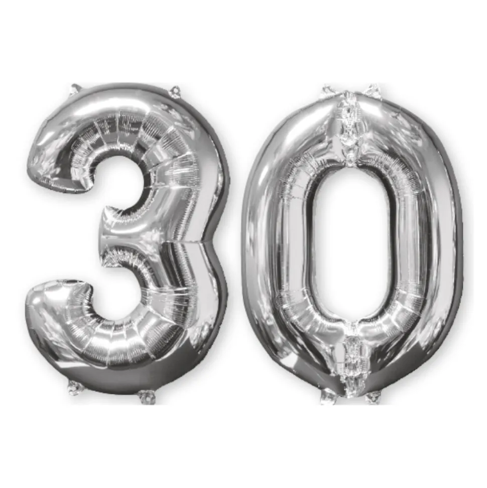 BALLON ALUMINIUM NOMBRE 30 66CM ARGENT