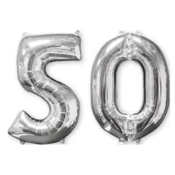 BALLON ALUMINIUM NOMBRE 50 66CM ARGENT