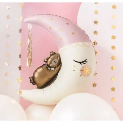 BALLON ALUMINIUM OURS SOMMEIL LUNE 71X86CM ROSE