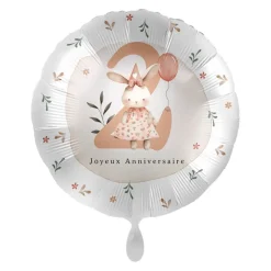 BALLON ALUMINIUM ROND 2 AN FILLE LAPIN 43CM