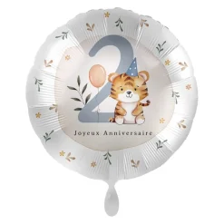 BALLON ALUMINIUM ROND 2 AN GARÇON TIGRE 43CM