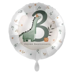 BALLON ALUMINIUM ROND 3 AN GARÇON DINOSAURE 43CM