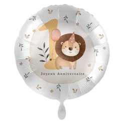 BALLON ALUMINIUM ROND 1 AN GARÇON LION 43CM