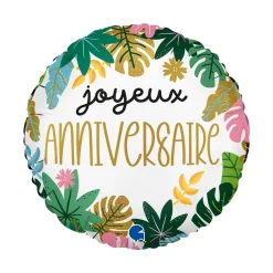 BALLON ALUMINIUM ROND ANNIVERSAIRE TROPICAL 35CM