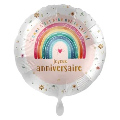 BALLON ALUMINIUM ROND ANNIVERSAIRE RAINBOW 43CM