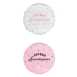 BALLON ALUMINIUM ROND ANNIVERSAIRE 50CM ROSE