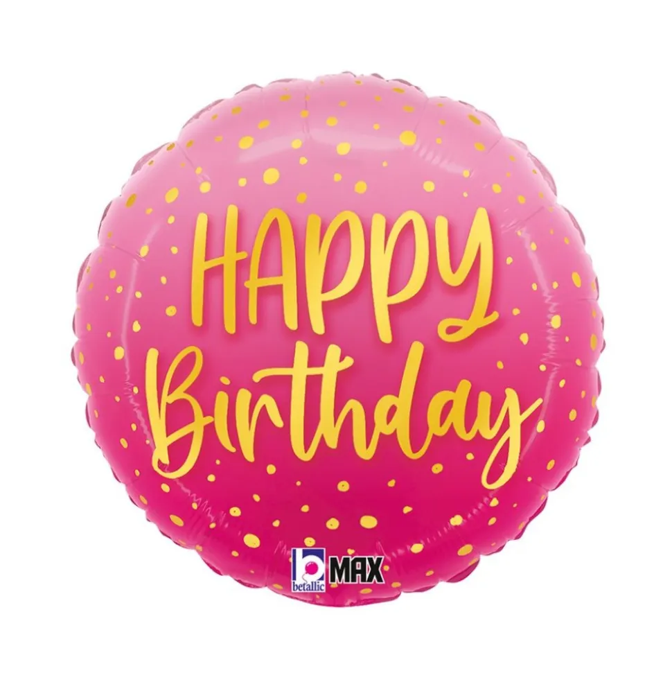 BALLON ALUMINIUM ROND ANNIVERSAIRE JOIE 46CM ROSE