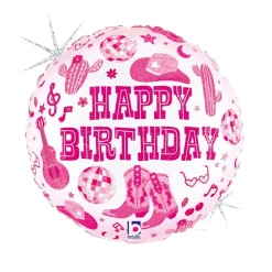 BALLON ALUMINIUM ROND ANNIVERSAIRE COWGIRL 46CM