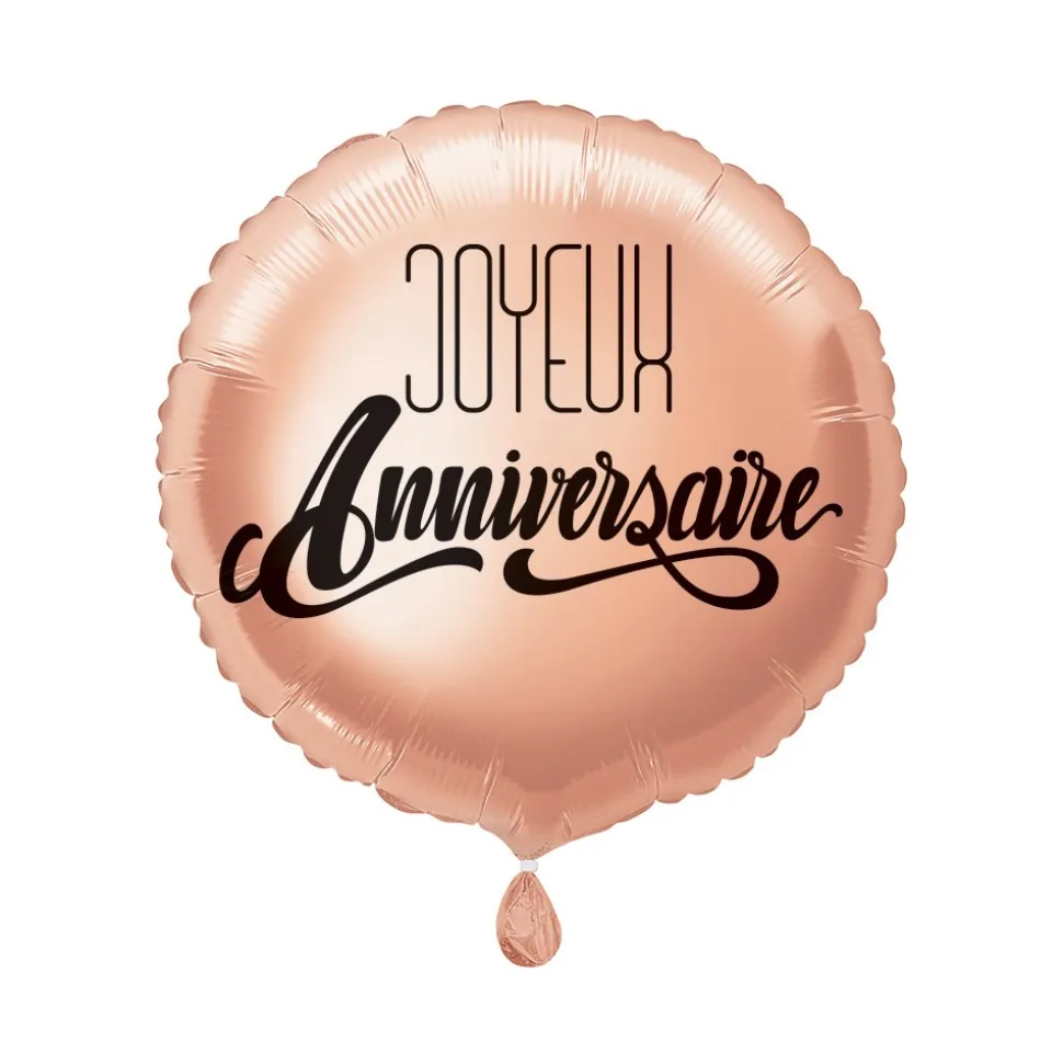 BALLON ALUMINIUM ROND ANNIVERSAIRE 45CM OR ROSE