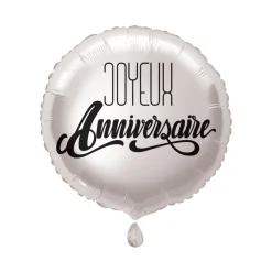BALLON ALUMINIUM ROND ANNIVERSAIRE 45CM ARGENT
