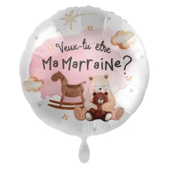 BALLON ALUMINIUM ROND DEMANDE MARRAINE OURS 43CM