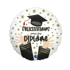 BALLON ALUMINIUM ROND FÉLICITATIONS DIPLÔME 45CM