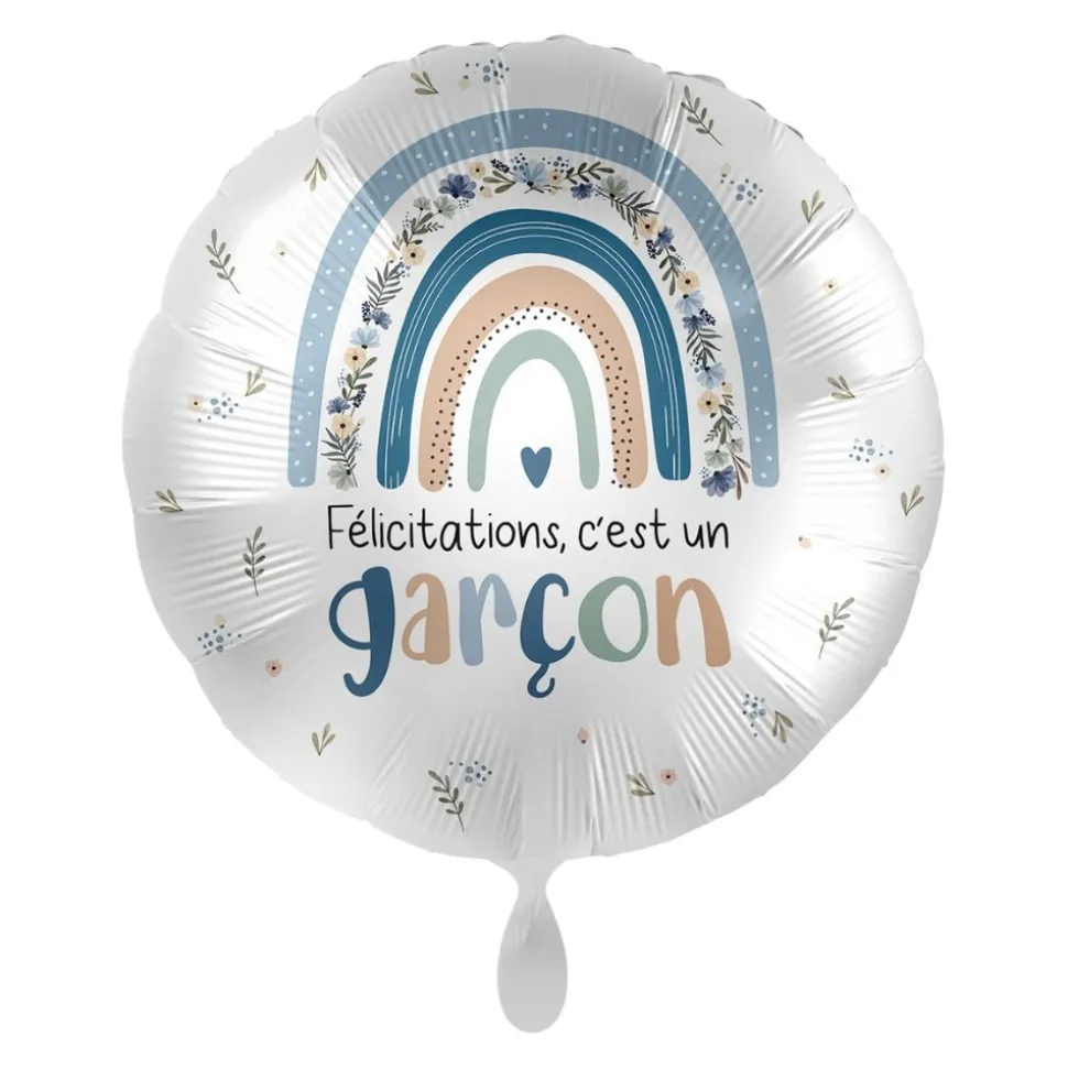 BALLON ALUMINIUM ROND FÉLICITATION GARÇON 43CM