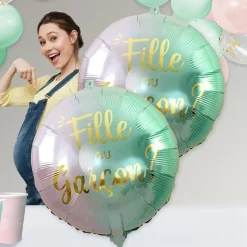 BALLON ALUMINIUM ROND GENDER REVEAL 35CM BICOLORE